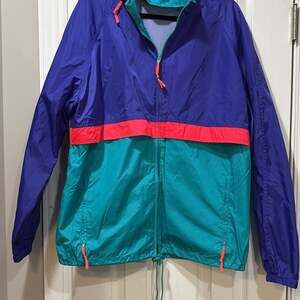 Vintage VTG Size L Woolrich Purple Teal Color Block Full Zip Windbreaker Jacket
